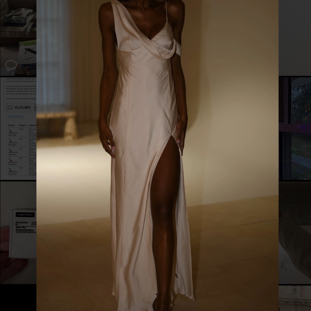 Brand new satin off the shoulder maxi dress